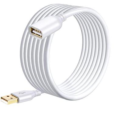 Imagem de Cabo de extensão USB, extensor de cabo USB Costyle USB 2.0 de 5 m, tipo A macho para fêmea, cabo USB extensor com conectores banhados a ouro, compatível com câmera, USB Flash Drive, mouse, teclado (branco)