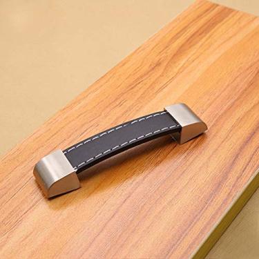 Imagem de Couro PU + Metal Fácil de Instalar Puxador de Porta Marrom, Puxadores de Gaveta com Detalhes Perfeitos Gaveta para Armário Guarda-Roupa