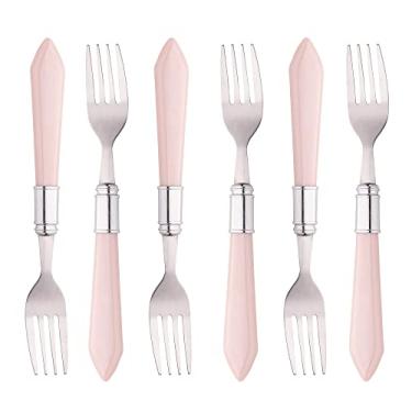 Imagem de Conjunto 6 Garfos de Sobremesa de Aço Inox com Cabo de Plástico Mother Pearl Rosa 20cm - Lyor