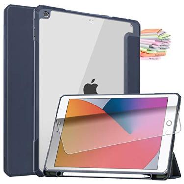 Imagem de Billionn Capa para iPad 10,2 polegadas [iPad 2020 8ª Geração/iPad 7ª Geração] + Protetor de tela, [hibernar/despertar] Capa traseira transparente, azul escuro