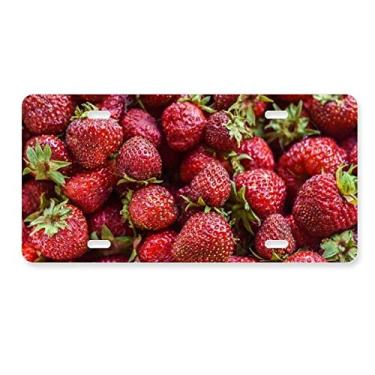 Imagem de DIYthinker Placa de carro com imagem de frutas vermelhas e morango, acessório de aço inoxidável para decoração de carro