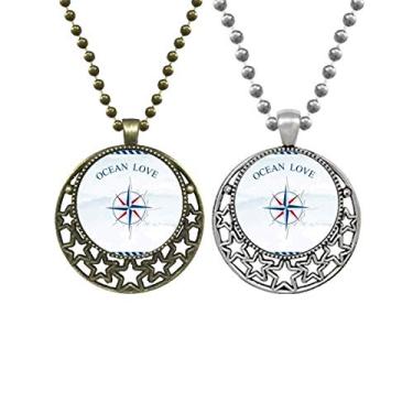 Imagem de Bússola Ocean Love Sea Sailing Pattern Lovers Necklace Pendant Retro Moon Stars Jewelry