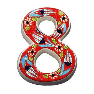 Imagem de Número de placa de cerâmica pintada à mão 3D de 12,7 cm, placa de porta flutuante, números de portão numeral 0-9, etiqueta de endereço, vermelha, à prova de intempéries, durável