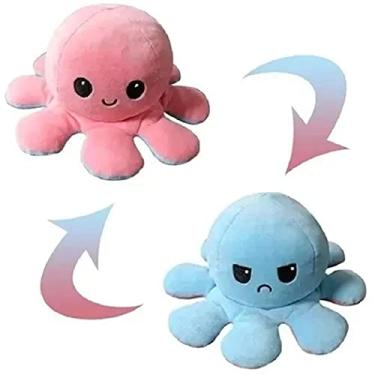 Imagem de Polvo de Pelúcia Reversível Humor Feliz e Bravo / Triste Tiktok - Azul e Rosa