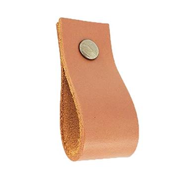 Imagem de Puxador Doko Parafuso - Couro Legítimo Marrom - Parafuso Ouro Velho