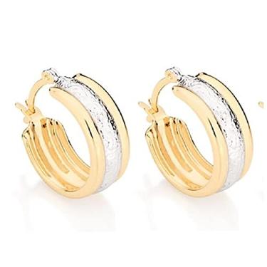 Imagem de BRINCO FOLHEADO ROMMANEL MODELO ARGOLA LISA COM RHODIUM AO CENTRO - 523830