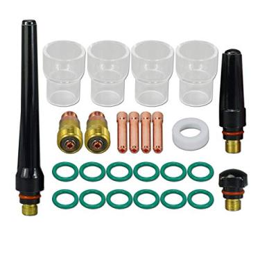 Imagem de RIVERWELD TIG Lente de gás resistente 17GL332 10N24S 3/81.3 cm e 2,4 mm copo de vidro transparente de quartzo #12 13/40.6 cm 21,0 mm TIG tampa traseira 57Y02 57Y04 Kit sortido para SR WP 17 18 26 TIG