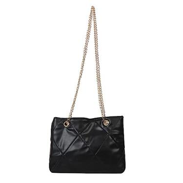 Imagem de Bolsas crossbody leves com alça de corrente, bolsas de ombro matelassê de designer para mulheres (Black)
