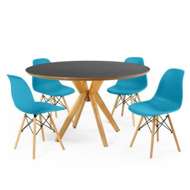 Imagem de Conjunto Mesa de Jantar Redonda Marci Premium Preta 120cm com 4 Cadeiras Eames Eiffel - Turquesa