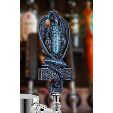 Imagem de Coleção de verão fantasia dragão em cruz celta alça de cerveja display cinza pedra decoração escultural para Homebeer Kegerators Man Cave Bars Cool Beer Gift