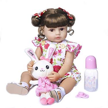 Imagem de Boneca bebê reborn brinquedo realista de silicone 50CM pode dar banho baby menina original doce bebe (Olhos castanhos, B1)