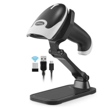 Imagem de Scanner de código QR com suporte, scanner de código de barras 2D sem fio JRHC 2.4G sem fio e conexão com fio USB portátil 1D & PDF417 matriz de dados leitor de código de barras Plug and Play para