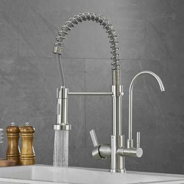 Imagem de Torneiras misturadoras de cozinha com spray removível Torneira de 3 vias Torneira misturadora de cozinha em espiral Torneira com filtro de água 3 em 1 Torneira de cozinha giratória 360 ° com