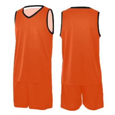 Imagem de CHIFIGNO Camiseta de basquete azul-petróleo roxo com glitter, camiseta de basquete simples, camiseta de futebol PPS-3GG, Laranja, vermelho, 3G
