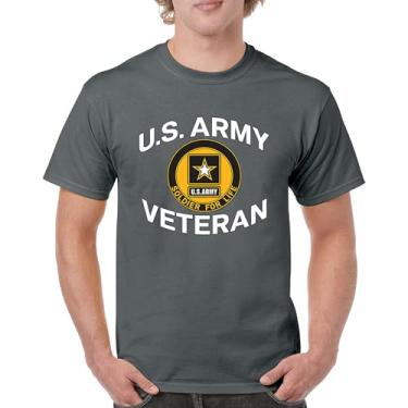Imagem de Camiseta US Army Veteran Soldier for Life Military Pride DD 214 Patriotic Armed Forces Gear Licenciada Masculina, Carvão, G