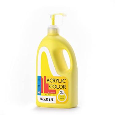 Imagem de MEEDEN Tinta acrílica amarelo limão com tampa de bomba, 1/2 galão (2 L /7 oz.) Cor de pigmento rico não tóxico de corpo pesado, perfeita para aula de arte, pintura de parede, festa de pintura e DIY criativo