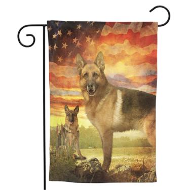 Imagem de Bandeira de jardim de cachorro pastor alemão - Bandeira americana para casa decorativa EUA Pet House Yard Flags Decoração sazonal dupla face