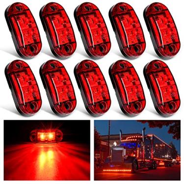 Imagem de Nilight Luz de LED oval de 6,3 cm, 10 peças, vermelha, 2 diodos de LED, luz de folga, para reboque, para-lama, à prova d'água, superfície montada para caminhão, camionete, barco, camião