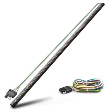 Imagem de MICTUNING Luz de tira traseira tripla de 60" 504 LEDs à prova d'água com fio de conector plano de 4 vias - Sinal de giro âmbar sólido, freio vermelho correndo, luzes inversas brancas