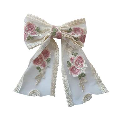 Imagem de Grampo de cabelo bege grande com laço de renda para mulheres e meninas, clipe romântico de malha de flor de camada dupla para casamento, festa, dia dos namorados, encontro, aniversário