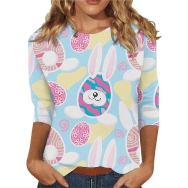 Imagem de My Recent Orders Easter Outfit Camiseta feminina manga longa blusa coelhinho coelho Páscoa feminina manga longa camisetas fofas para mulheres bege pequeno