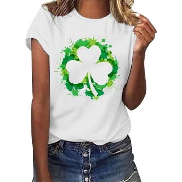 Imagem de Camisetas femininas do Dia de São Patrício com estampa da bandeira irlandesa, túnica verde, camisetas estampadas de manga curta, Amarelo, G
