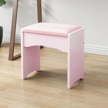 Imagem de Eshoma Cadeira portátil com assento de couro macio para mesa de maquiagem, rosa..