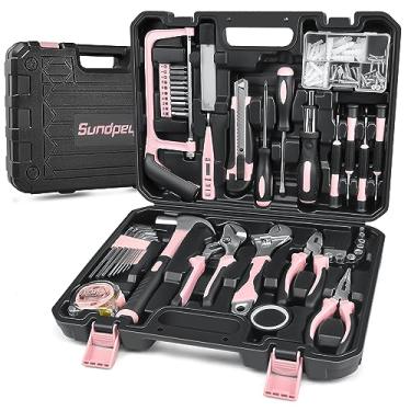 Imagem de Sundpey Kit de ferramentas domésticas, 148 peças – Conjunto básico de ferramentas portáteis para reparo manual doméstico com estojo e chave de catraca e chave sextavada, alicate, chave inglesa, testador de tensão e alicate de bomba de água para homens e mulheres
