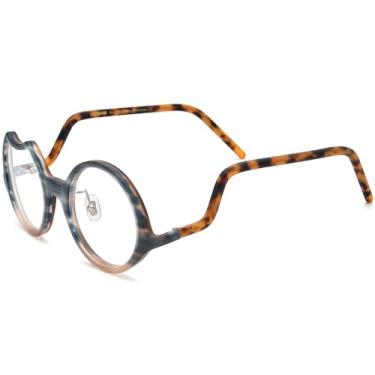 Imagem de HEPIDEM Armação de óculos de acetato multicolorida feminina, óculos óticos retrô vintage 9265, Leopardo fosco 9285, 50-18-145