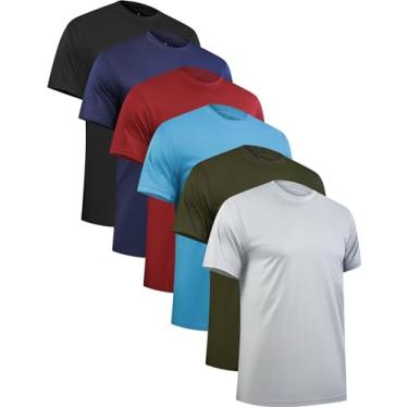 Imagem de OYGSieg Pacote com 6 camisetas de treino masculinas de manga curta atléticas com gola redonda de secagem rápida para corrida, Preto/azul marinho/azul claro/azul/vermelho/verde, M