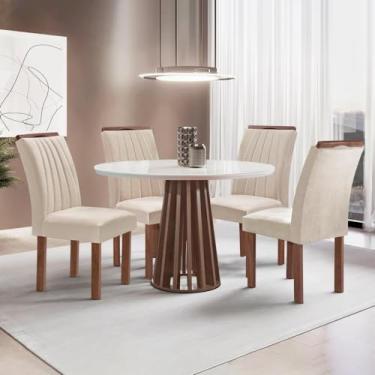 Imagem de Conjunto Mesa Tampo Redondo Plus Vidro Kansas 100cm 4 Cadeiras Arizona Chocolate/off White/suede Bege