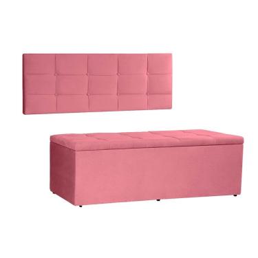 Imagem de Kit Painel e Calçadeira Baú Casal 1,40m Roma Suede Rosa - Pallazio