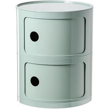 Imagem de Mesa de cabeceira redonda de plástico de 2/3/4 camadas com unidade de armazenamento baú com gavetas e porta deslizante Armário de cabeceira moderno nórdico para quarto (tamanho: 4 camadas, v