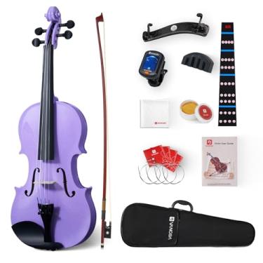 Imagem de Vangoa Violino roxo para iniciantes adultos, kit de violino acústico tamanho completo 4/4 para meninas novatas, crianças a partir de 9 anos, pacote de violino com mudo de violino, capa rígida,
