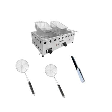 Imagem de Fritadeira Portátil Bancada Dupla 5 Litros A Gás + 2 escumadeira e 1 acendedor