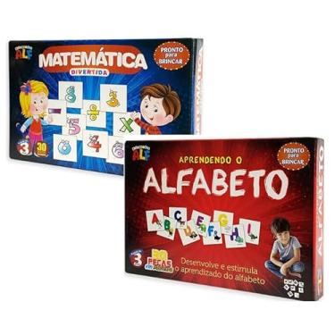 Imagem de Kit 2 Jogos Educativos em Madeira - Aprendendo o Alfabeto e Matemática Divertida - 60 Peças - Jogo Pedagógico Para Crianças a partir de 3 Anos