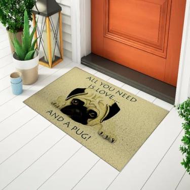 Imagem de Tapete Capacho Decorativo Para Porta Entrada Tapete Divertido Pet Frase - All You Need Is Love Pug Ca174