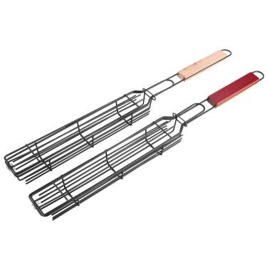 Imagem de Cesta para grelhar cachorro-quente de linguiça para churrasco, 2 peças, cestas portáteis para grelhar em aço inoxidável, grelha antiaderente, acessórios de cozinha para carne,