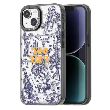 Imagem de casevivid Capa compatível com iPhone 15 fofa estética - capa de telefone divertida moderna durável - estampa feminina do oeste selvagem design de capa para mulher menina 6,1 polegadas preto