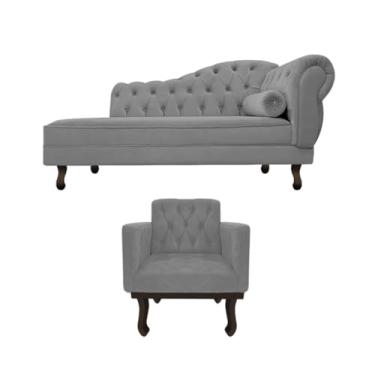 Imagem de Kit Diva Recamier Juliana 120cm Lado Esquerdo e 1 Poltrona Classic Suede Cinza - Amarena Móveis