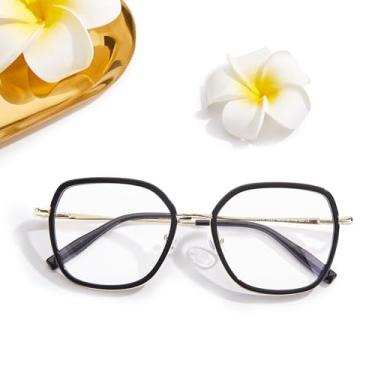Imagem de Saraudy Óculos transparentes leves para mulheres e homens, armação de óculos de grau 3320, lentes transparentes substituíveis, dobradiças de metal com mola, Dourado, preto, 52mm