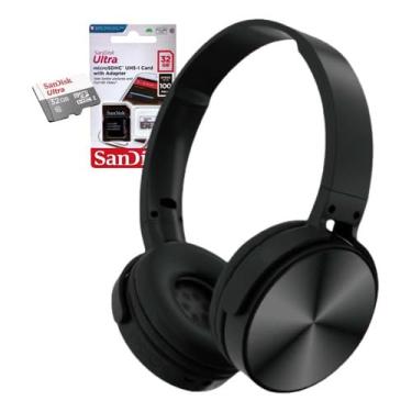 Imagem de Fone de Ouvido abafador headSet Bluetooth, com Cartão de Memória de 32GB SanDisk, redução de ruídos, rádio FM, cabo micro usb, fone sem fio 5 horas de bateria/compativel Android, iphone,ios