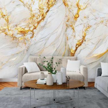 Imagem de Papel de Parede Painel 3D Mármore  Branco Amarelo 3M Revestimento Auto