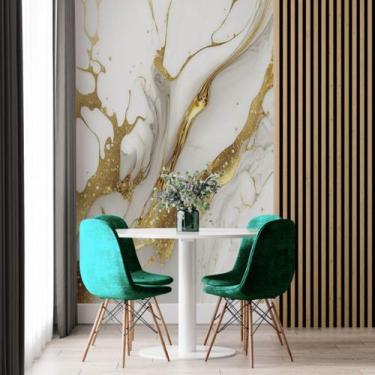 Imagem de Papel de Parede Painel 3D Mármore Branco Fio Dourado 2M Revestimento A