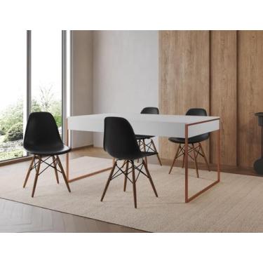 Imagem de Conjunto Industrial Filadelfia 137x90 Ferro Cobre Tampo Branco 4 Cadei