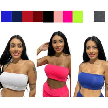 Imagem de kit 3 top faixa sem bojo forrado TB moda fitness, Sortidos, G