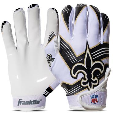 Imagem de Franklin Sports Luvas receptoras de futebol americano New Orleans Saints Youth NFL – Luvas receptoras para crianças – logotipos da equipe NFL e palma de silicone – Par juvenil S/PP