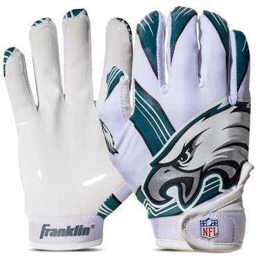 Imagem de Franklin Sports Philadelphia Eagles – Luvas receptoras para crianças – Logotipo da equipe NFL e palma de silicone – Par juvenil S/PP