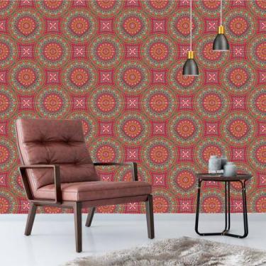 Imagem de Papel De Parede Adesivo Fosco Vinil Abstrato Mandala Indiana Tons Rosa