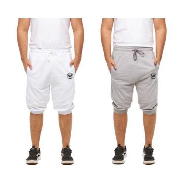 Imagem de Kit 02 bermudas de moleton wooks masculina skinny fitness, G, Branco, 